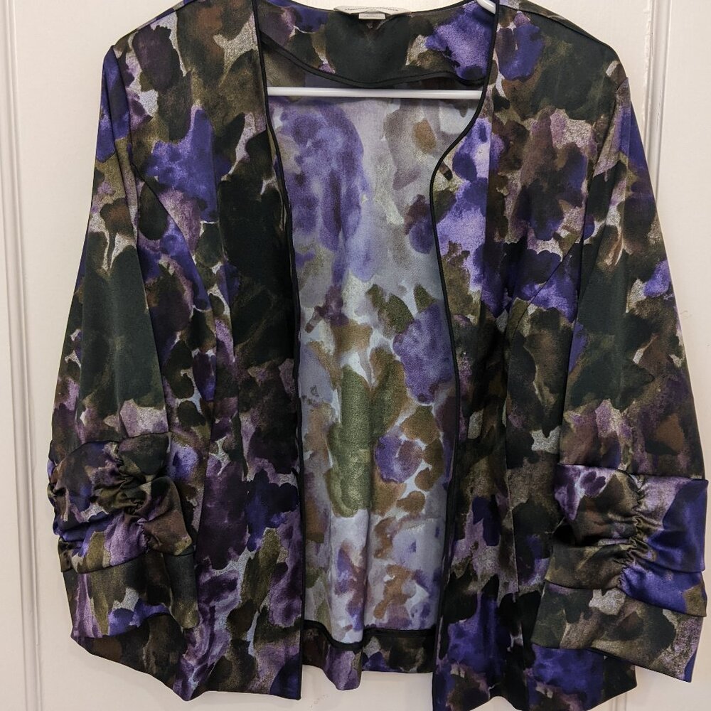 Christopher & Banks Purple & Black Jacket Blazer Shirred Cuffs Large